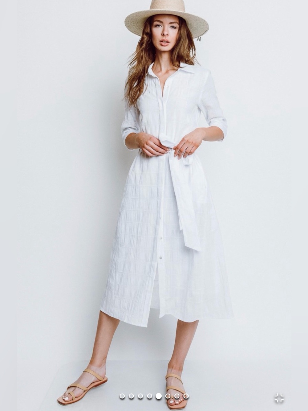 NWT Monte Gretchen White Button-Front Maxi Shirt Dress with Waist Tie